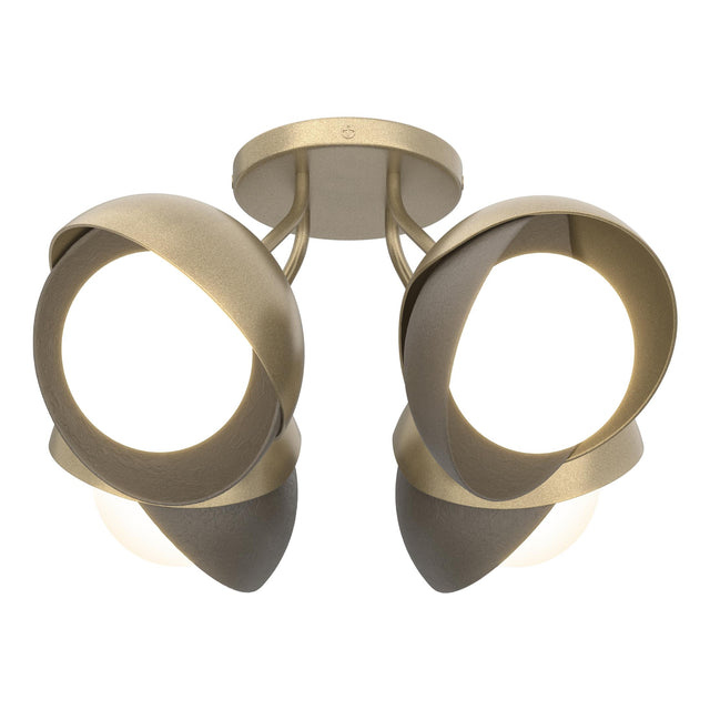 Hubbardton Forge 2022 Soft Gold Dark Smoke Opal Glass (GG) Brooklyn 4-Light Double Shade Semi-Flush