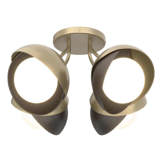 Hubbardton Forge 2022 Soft Gold Oil Rubbed Bronze Opal Glass (GG) Brooklyn 4-Light Double Shade Semi-Flush