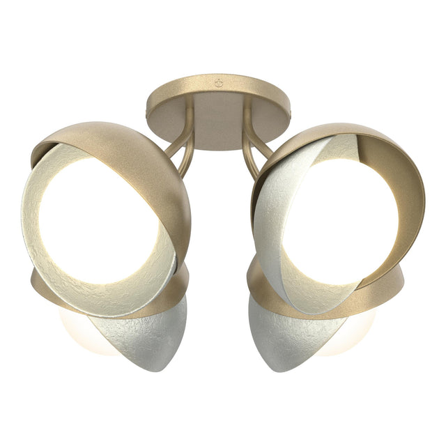 Hubbardton Forge 2022 Soft Gold Vintage Platinum Opal Glass (GG) Brooklyn 4-Light Double Shade Semi-Flush