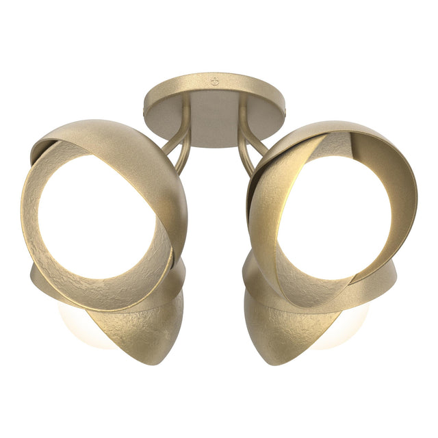 Hubbardton Forge 2022 Soft Gold Modern Brass Opal Glass (GG) Brooklyn 4-Light Double Shade Semi-Flush