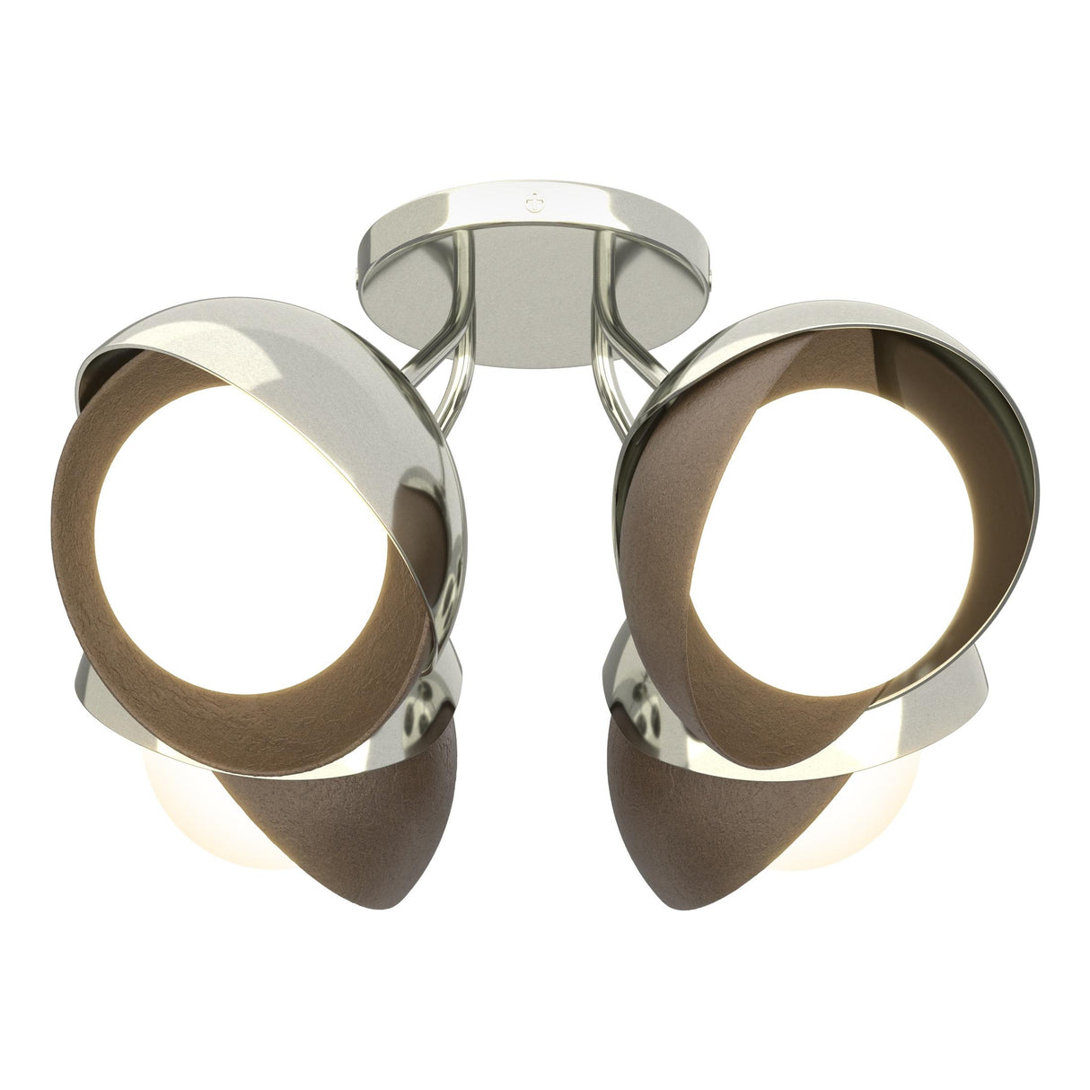 Hubbardton Forge 2022 Sterling Bronze Opal Glass (GG) Brooklyn 4-Light Double Shade Semi-Flush