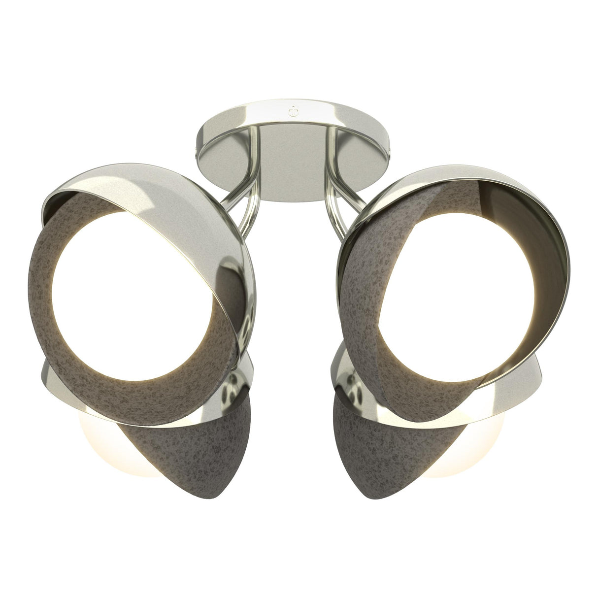 Hubbardton Forge 2022 Sterling Natural Iron Opal Glass (GG) Brooklyn 4-Light Double Shade Semi-Flush