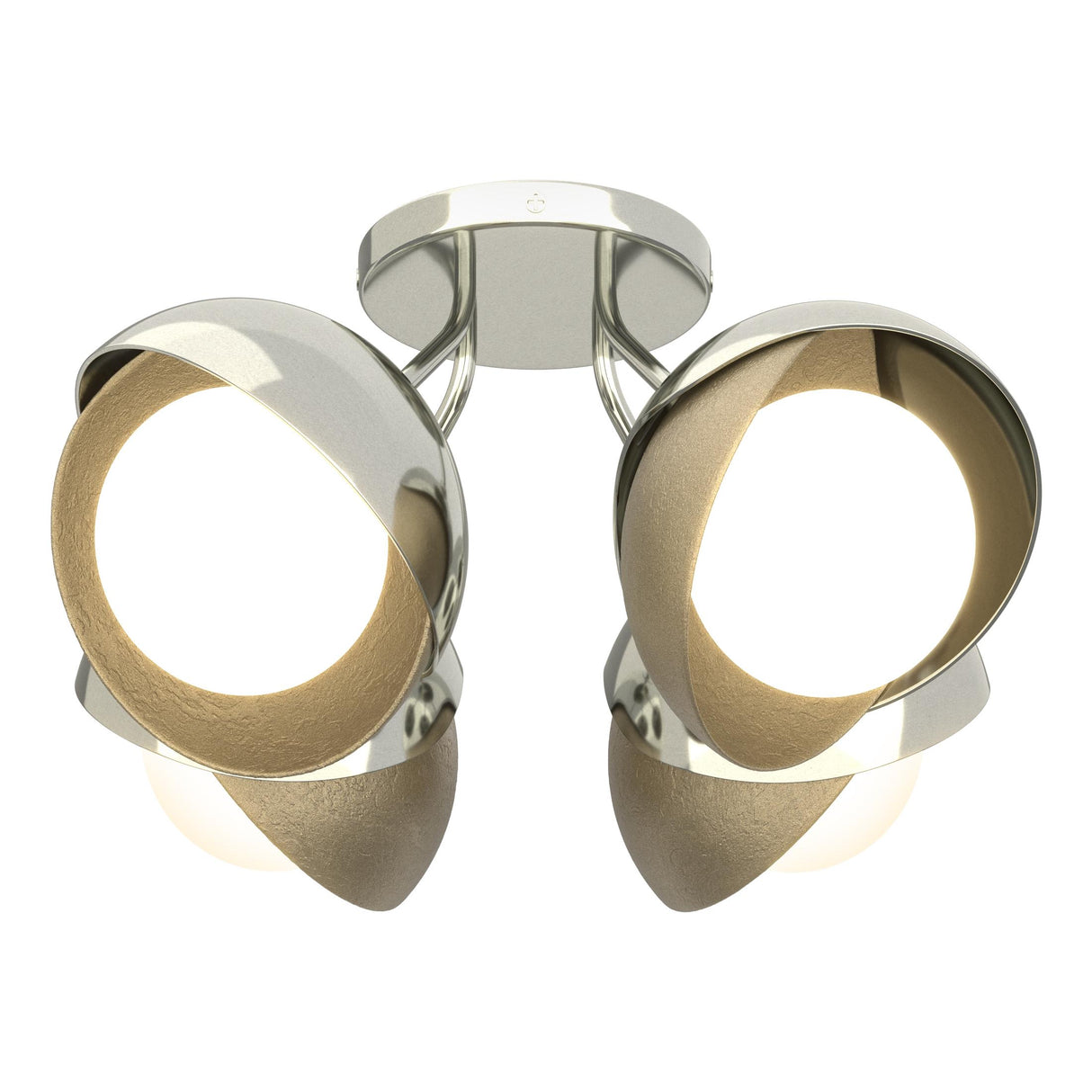 Hubbardton Forge 2022 Sterling Soft Gold Opal Glass (GG) Brooklyn 4-Light Double Shade Semi-Flush