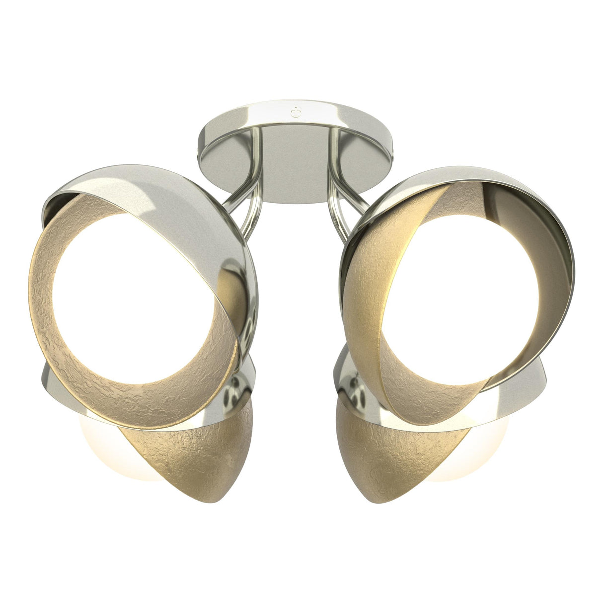 Hubbardton Forge 2022 Sterling Modern Brass Opal Glass (GG) Brooklyn 4-Light Double Shade Semi-Flush