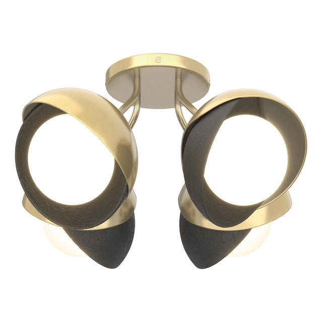 Hubbardton Forge 2022 Modern Brass Black Opal Glass (GG) Brooklyn 4-Light Double Shade Semi-Flush