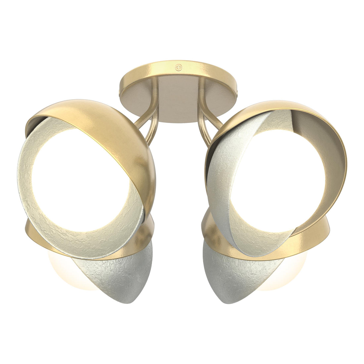 Hubbardton Forge 2022 Modern Brass Vintage Platinum Opal Glass (GG) Brooklyn 4-Light Double Shade Semi-Flush