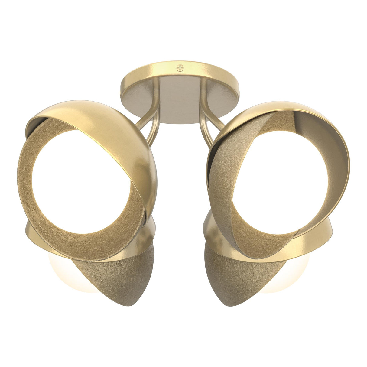 Hubbardton Forge 2022 Modern Brass Soft Gold Opal Glass (GG) Brooklyn 4-Light Double Shade Semi-Flush