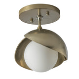 Hubbardton Forge 2022 Modern Brass Modern Brass Opal Glass (GG) Brooklyn 1-Light Double Shade Semi-Flush