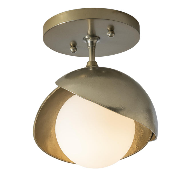 Hubbardton Forge 2022 Modern Brass Modern Brass Opal Glass (GG) Brooklyn 1-Light Double Shade Semi-Flush
