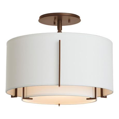 Hubbardton Forge 2008 Bronze Natural Anna Inner Shade & Natural Anna Outer Shade Exos Small Double Shade Semi-Flush