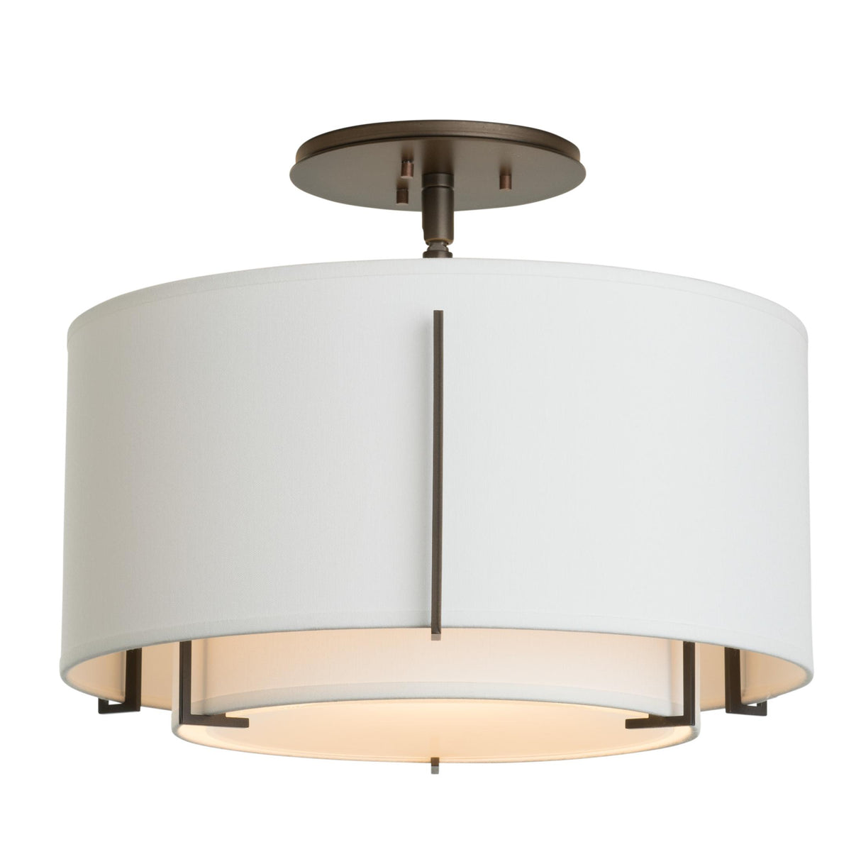 Hubbardton Forge 2008 Dark Smoke Natural Anna Inner Shade & Natural Anna Outer Shade Exos Small Double Shade Semi-Flush