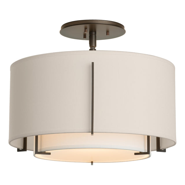 Hubbardton Forge 2008 Dark Smoke Natural Anna Inner Shade & Flax Outer Shade Exos Small Double Shade Semi-Flush