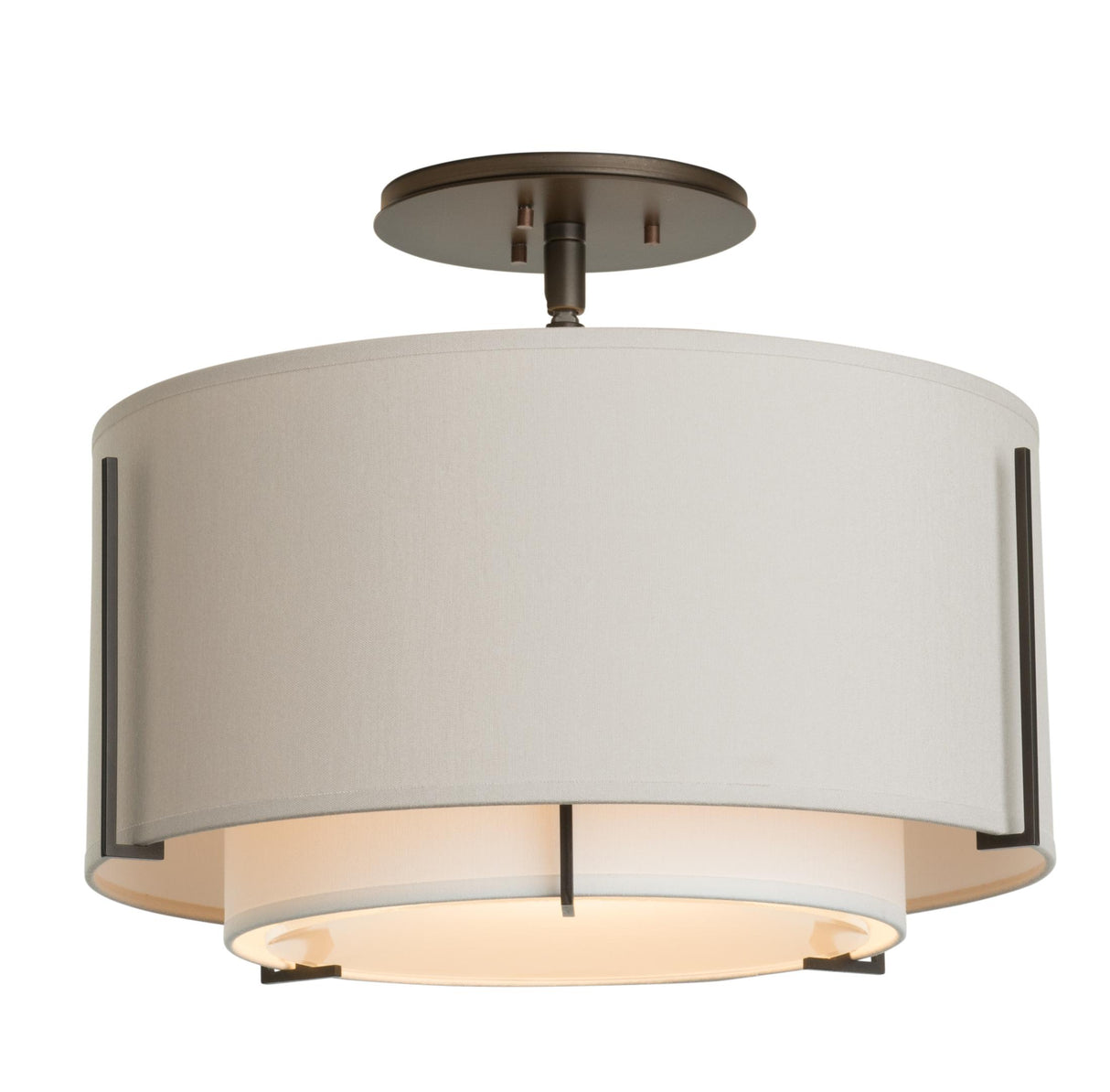 Hubbardton Forge 2008 Dark Smoke Natural Anna Inner Shade & Flax Outer Shade Exos Small Double Shade Semi-Flush