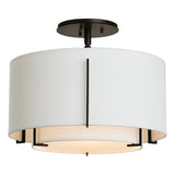 Hubbardton Forge 2008 Black Natural Anna Inner Shade & Natural Anna Outer Shade Exos Small Double Shade Semi-Flush