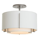Hubbardton Forge 2008 Vintage Platinum Natural Anna Inner Shade & Natural Anna Outer Shade Exos Small Double Shade Semi-Flush