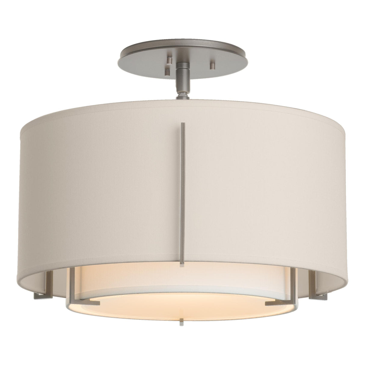 Hubbardton Forge 2008 Vintage Platinum Natural Anna Inner Shade & Flax Outer Shade Exos Small Double Shade Semi-Flush