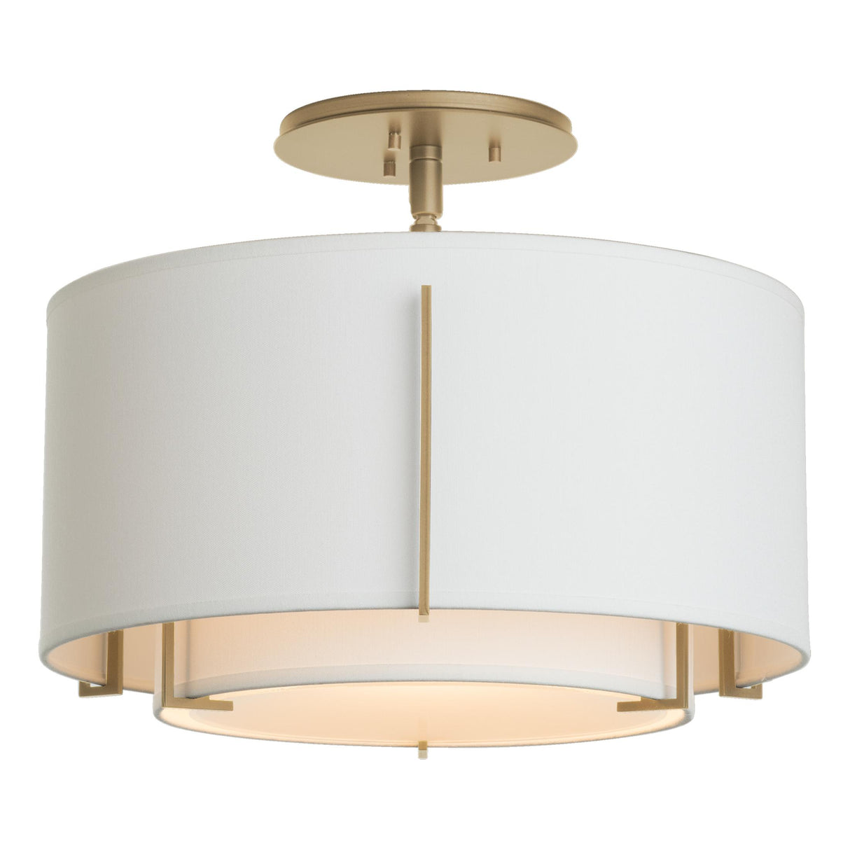 Hubbardton Forge 2008 Soft Gold Natural Anna Inner Shade & Natural Anna Outer Shade Exos Small Double Shade Semi-Flush