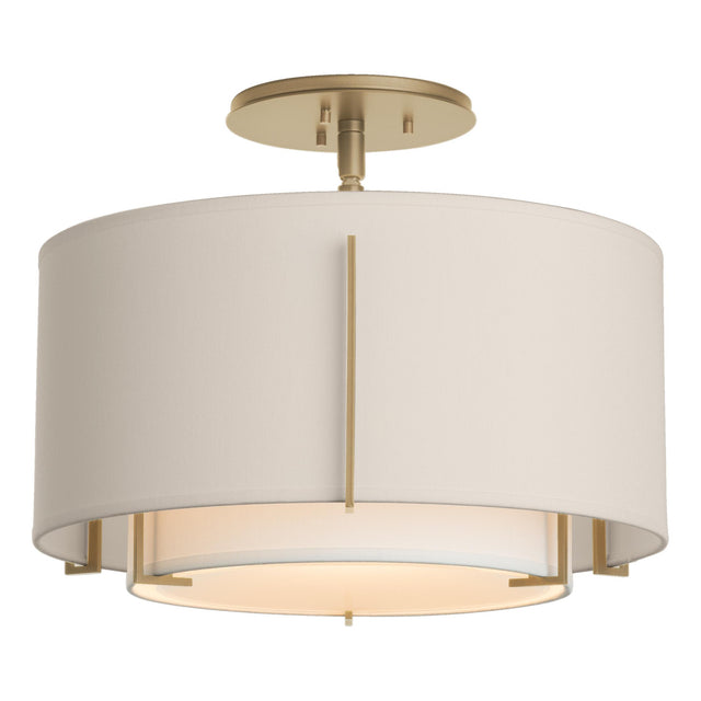 Hubbardton Forge 2008 Soft Gold Natural Anna Inner Shade & Flax Outer Shade Exos Small Double Shade Semi-Flush