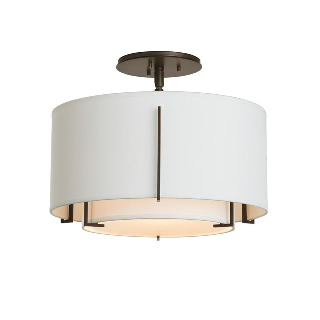 Hubbardton Forge 2008 Oil Rubbed Bronze Natural Anna Inner Shade & Natural Anna Outer Shade Exos Small Double Shade Semi-Flush