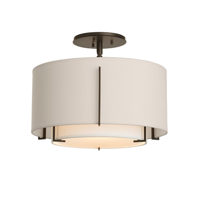 Hubbardton Forge 2008 Oil Rubbed Bronze Natural Anna Inner Shade & Flax Outer Shade Exos Small Double Shade Semi-Flush