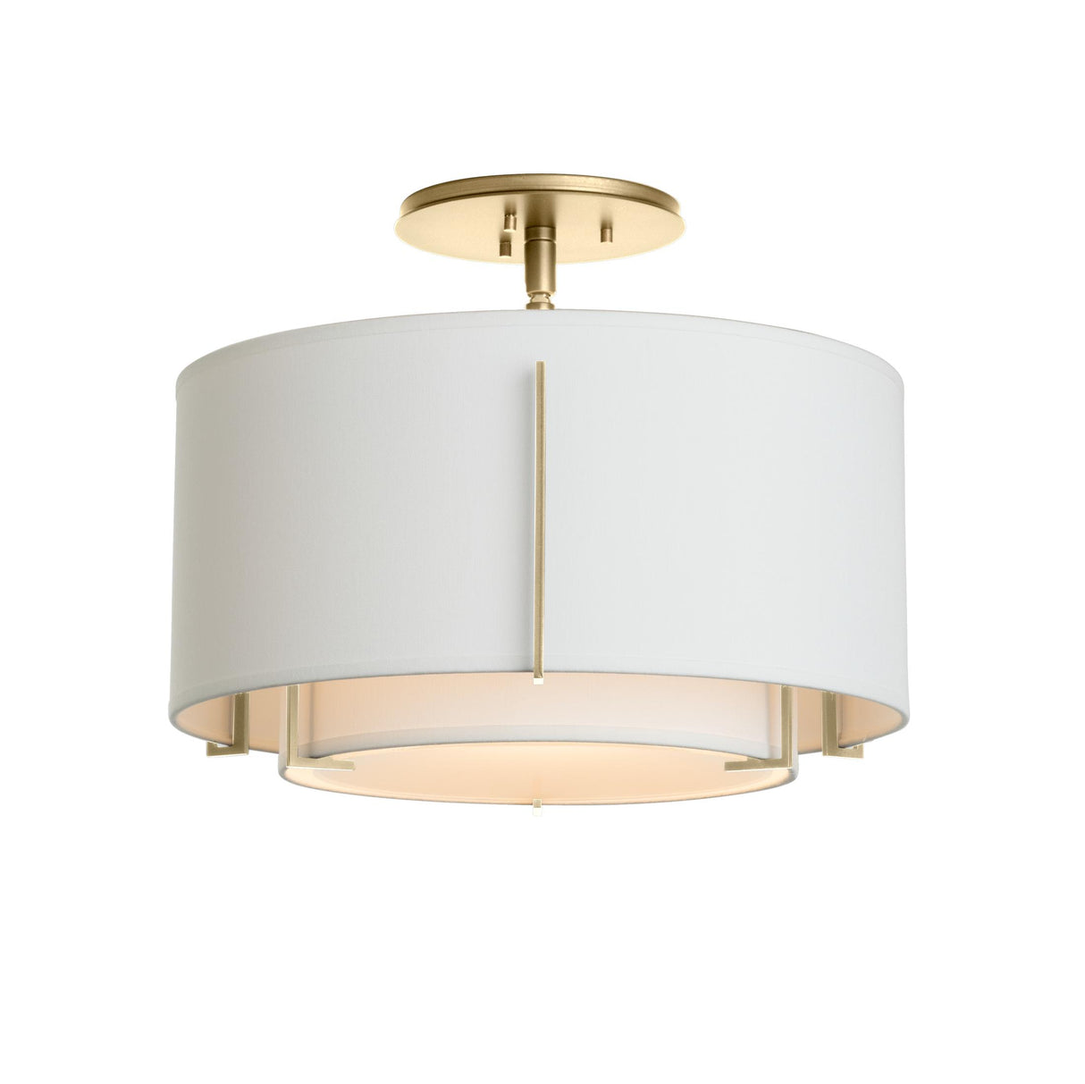 Hubbardton Forge 2008 Modern Brass Natural Anna Inner Shade & Natural Anna Outer Shade Exos Small Double Shade Semi-Flush
