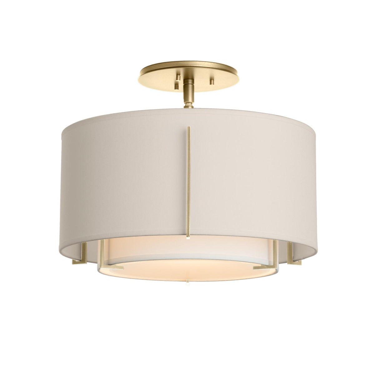 Hubbardton Forge 2008 Modern Brass Natural Anna Inner Shade & Flax Outer Shade Exos Small Double Shade Semi-Flush