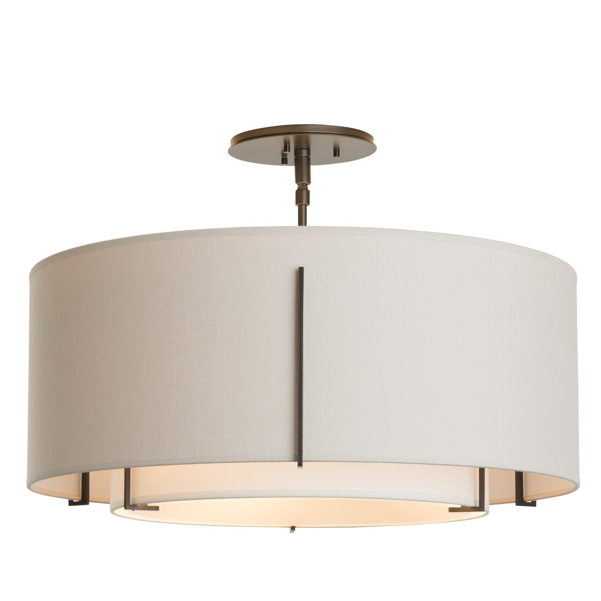 Hubbardton Forge 2008 Dark Smoke Natural Anna Inner Shade & Flax Outer Shade Exos Double Shade Semi-Flush
