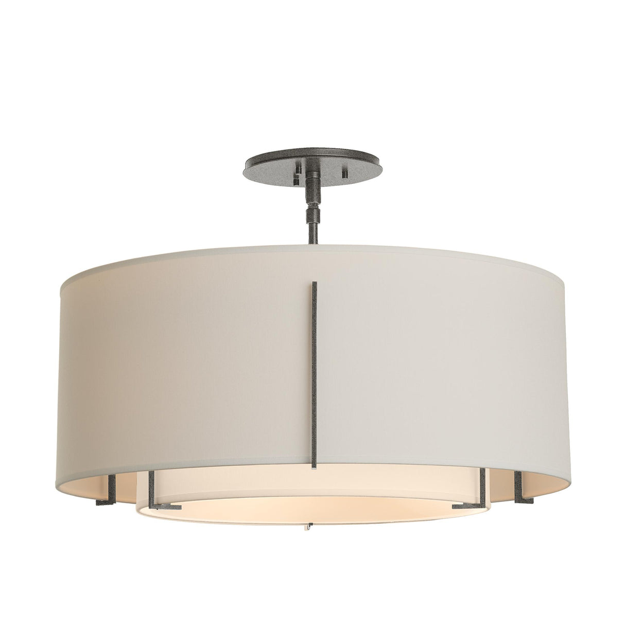 Hubbardton Forge 2008 Natural Iron Natural Anna Inner Shade & Flax Outer Shade Exos Double Shade Semi-Flush