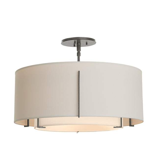 Hubbardton Forge 2008 Natural Iron Natural Anna Inner Shade & Flax Outer Shade Exos Double Shade Semi-Flush