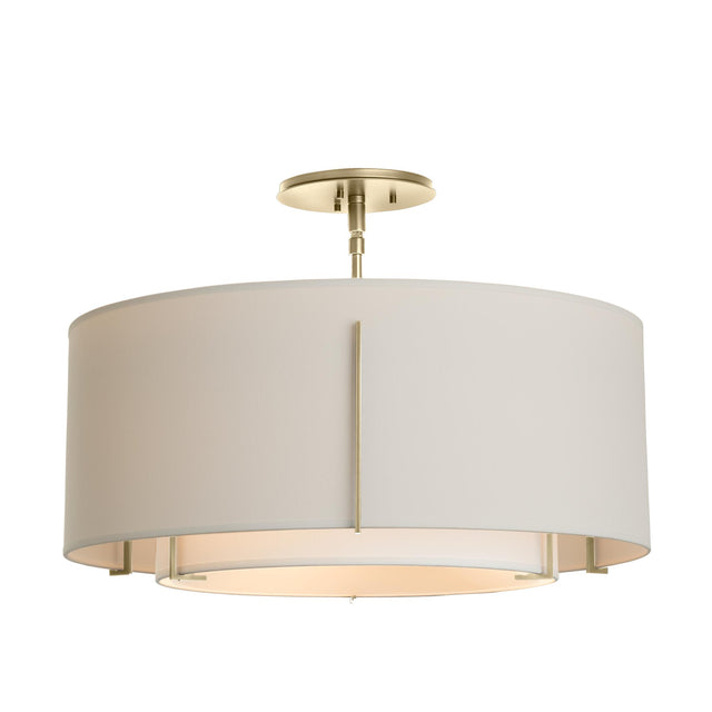 Hubbardton Forge 2008 Modern Brass Natural Anna Inner Shade & Flax Outer Shade Exos Double Shade Semi-Flush