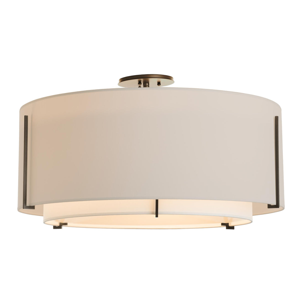 Hubbardton Forge 2015 Oil Rubbed Bronze Natural Anna Inner Shade & Flax Outer Shade Exos Large Double Shade Semi-Flush