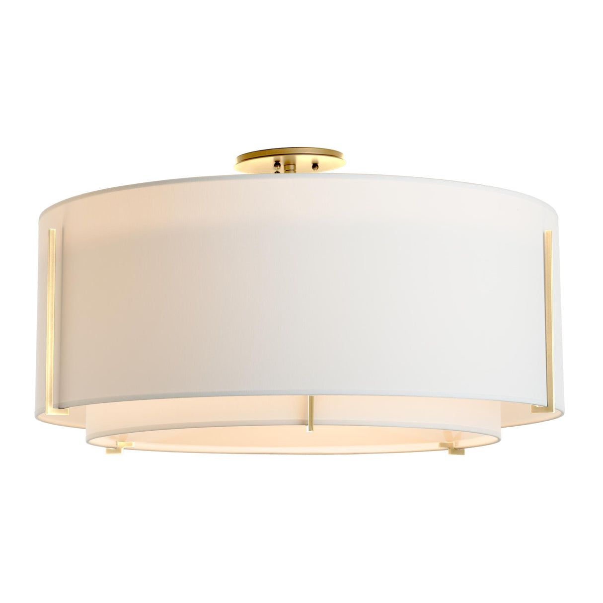 Hubbardton Forge 2015 Modern Brass Natural Anna Inner Shade & Natural Anna Outer Shade Exos Large Double Shade Semi-Flush