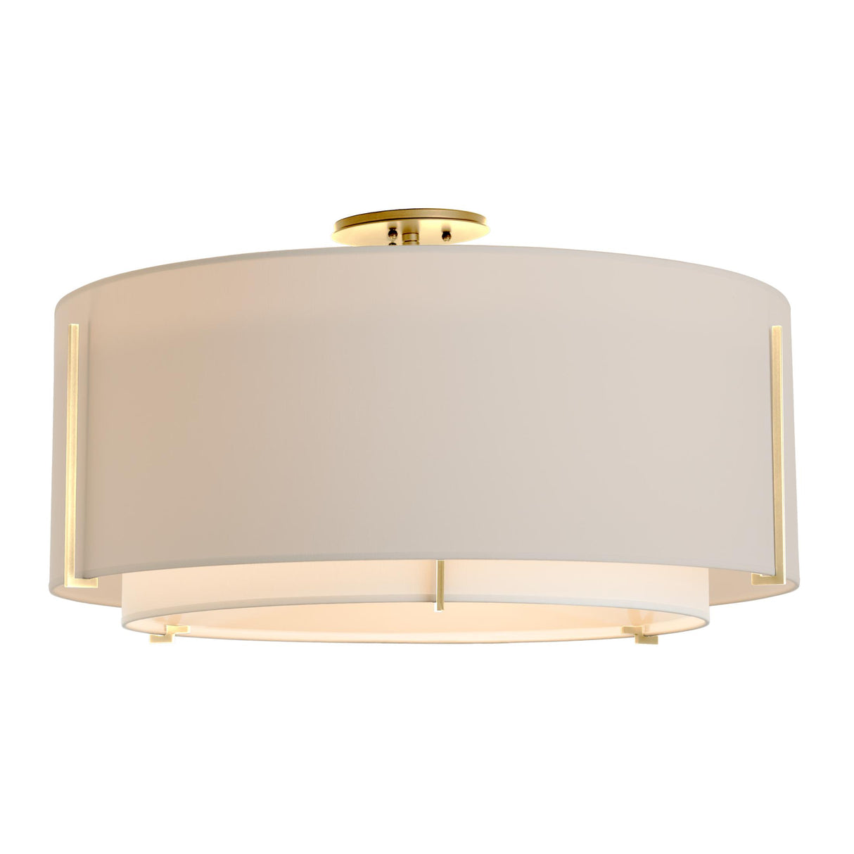 Hubbardton Forge 2015 Modern Brass Natural Anna Inner Shade & Flax Outer Shade Exos Large Double Shade Semi-Flush