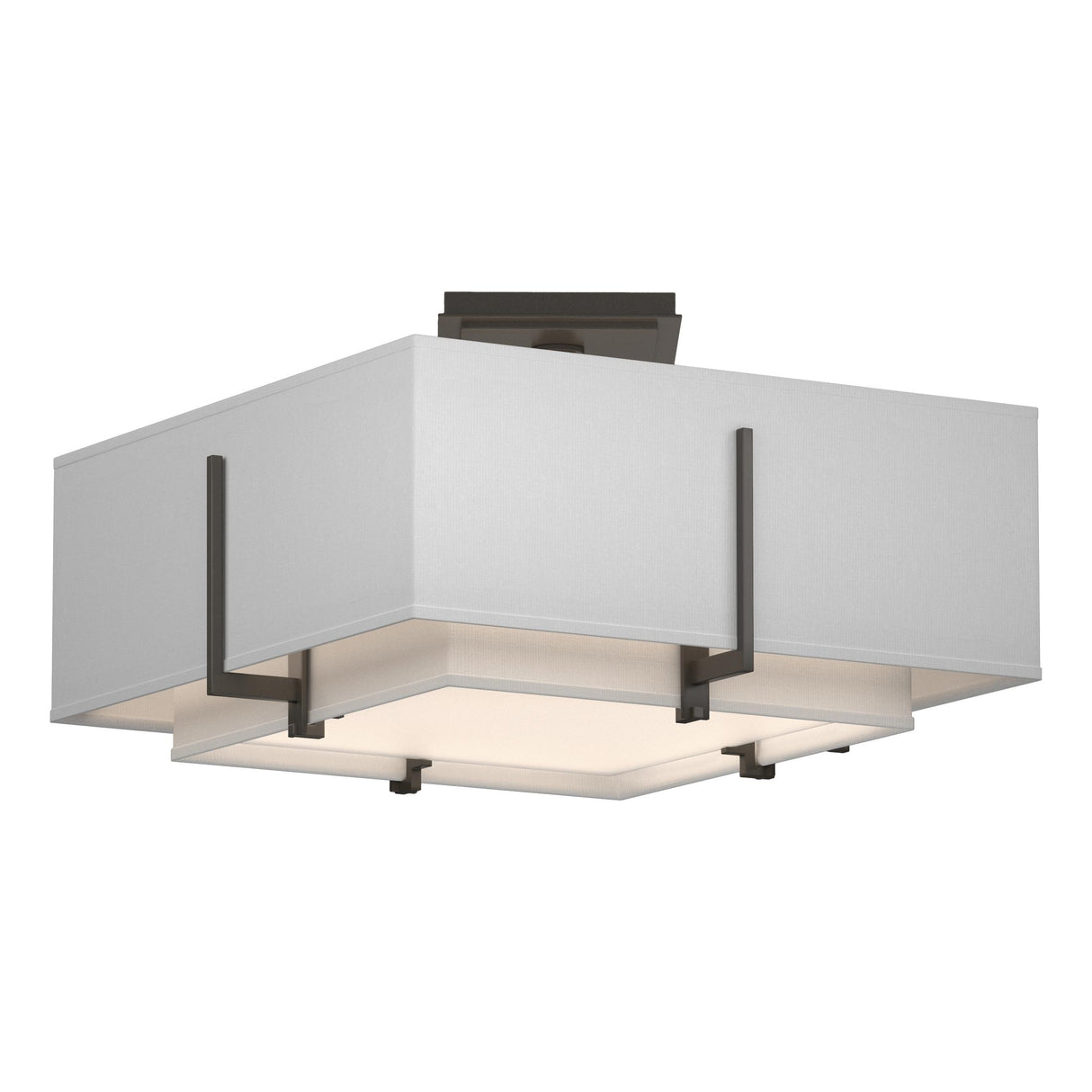 Hubbardton Forge 2014 Dark Smoke Natural Anna Inner Shade & Natural Anna Outer Shade Exos Square Small Double Shade Semi-Flush