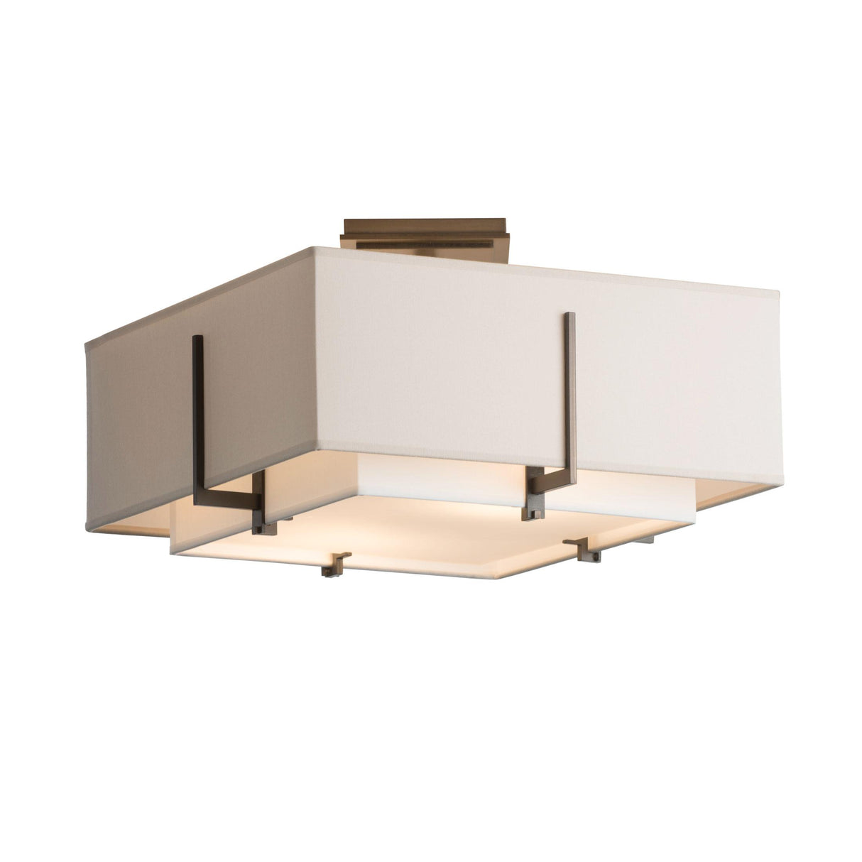 Hubbardton Forge 2014 Dark Smoke Natural Anna Inner Shade & Flax Outer Shade Exos Square Small Double Shade Semi-Flush