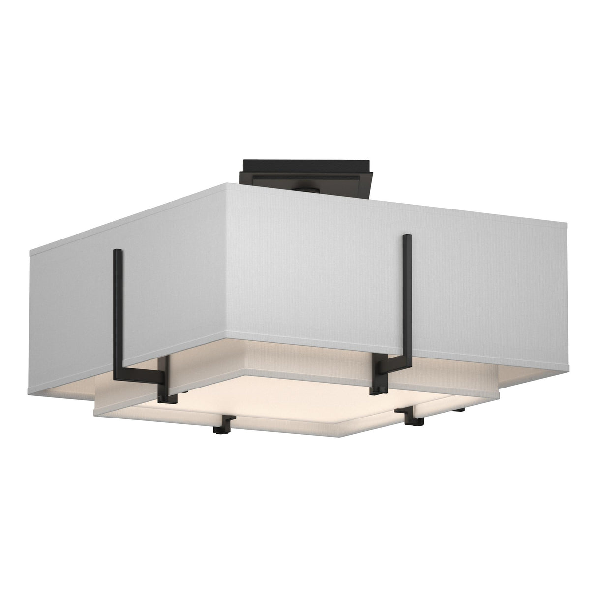 Hubbardton Forge 2014 Black Natural Anna Inner Shade & Natural Anna Outer Shade Exos Square Small Double Shade Semi-Flush