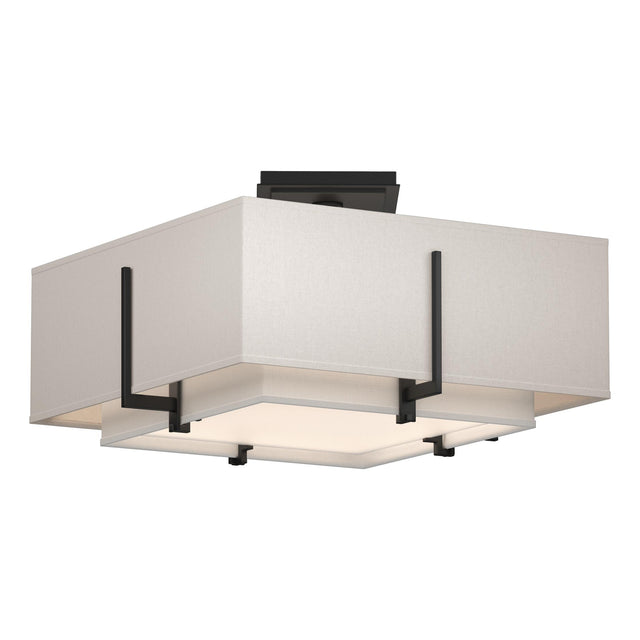 Hubbardton Forge 2014 Black Natural Anna Inner Shade & Flax Outer Shade Exos Square Small Double Shade Semi-Flush