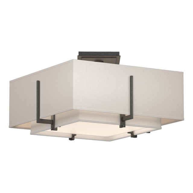 Hubbardton Forge 2014 Natural Iron Natural Anna Inner Shade & Flax Outer Shade Exos Square Small Double Shade Semi-Flush