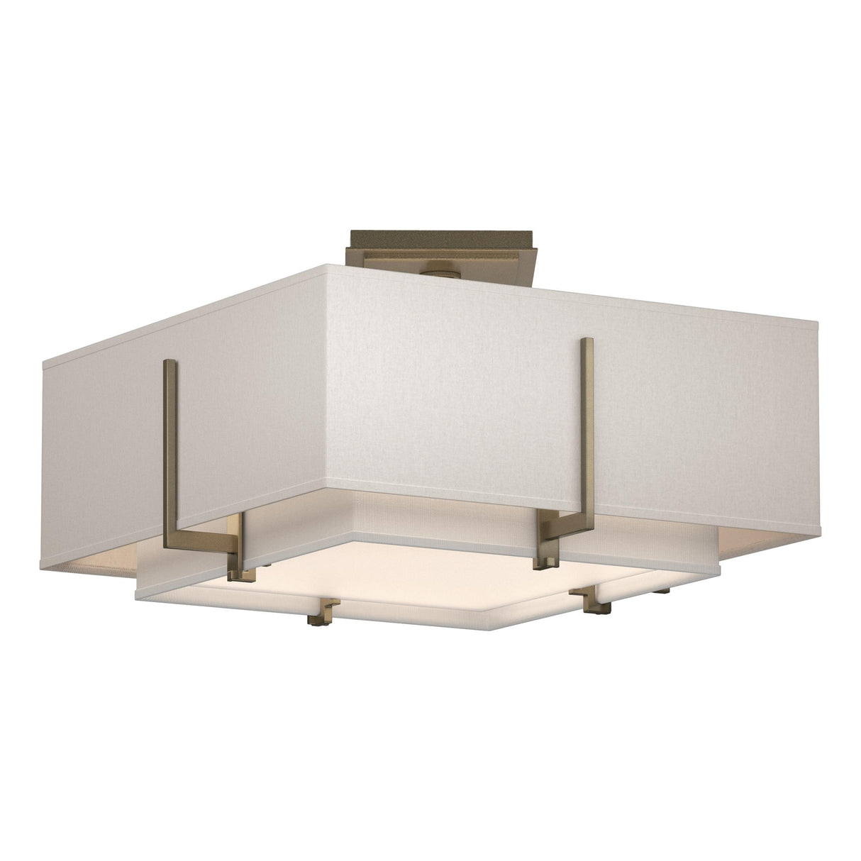 Hubbardton Forge 2014 Soft Gold Natural Anna Inner Shade & Flax Outer Shade Exos Square Small Double Shade Semi-Flush