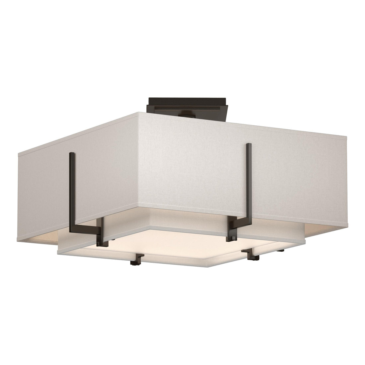 Hubbardton Forge 2014 Oil Rubbed Bronze Natural Anna Inner Shade & Flax Outer Shade Exos Square Small Double Shade Semi-Flush