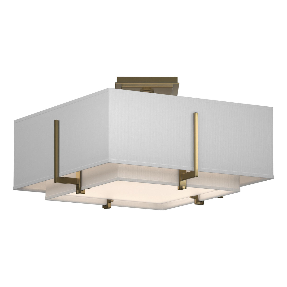 Hubbardton Forge 2014 Modern Brass Natural Anna Inner Shade & Natural Anna Outer Shade Exos Square Small Double Shade Semi-Flush