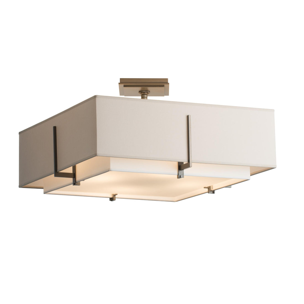 Hubbardton Forge 2013 Dark Smoke Natural Anna Inner Shade & Flax Outer Shade Exos Square Double Shade Semi-Flush
