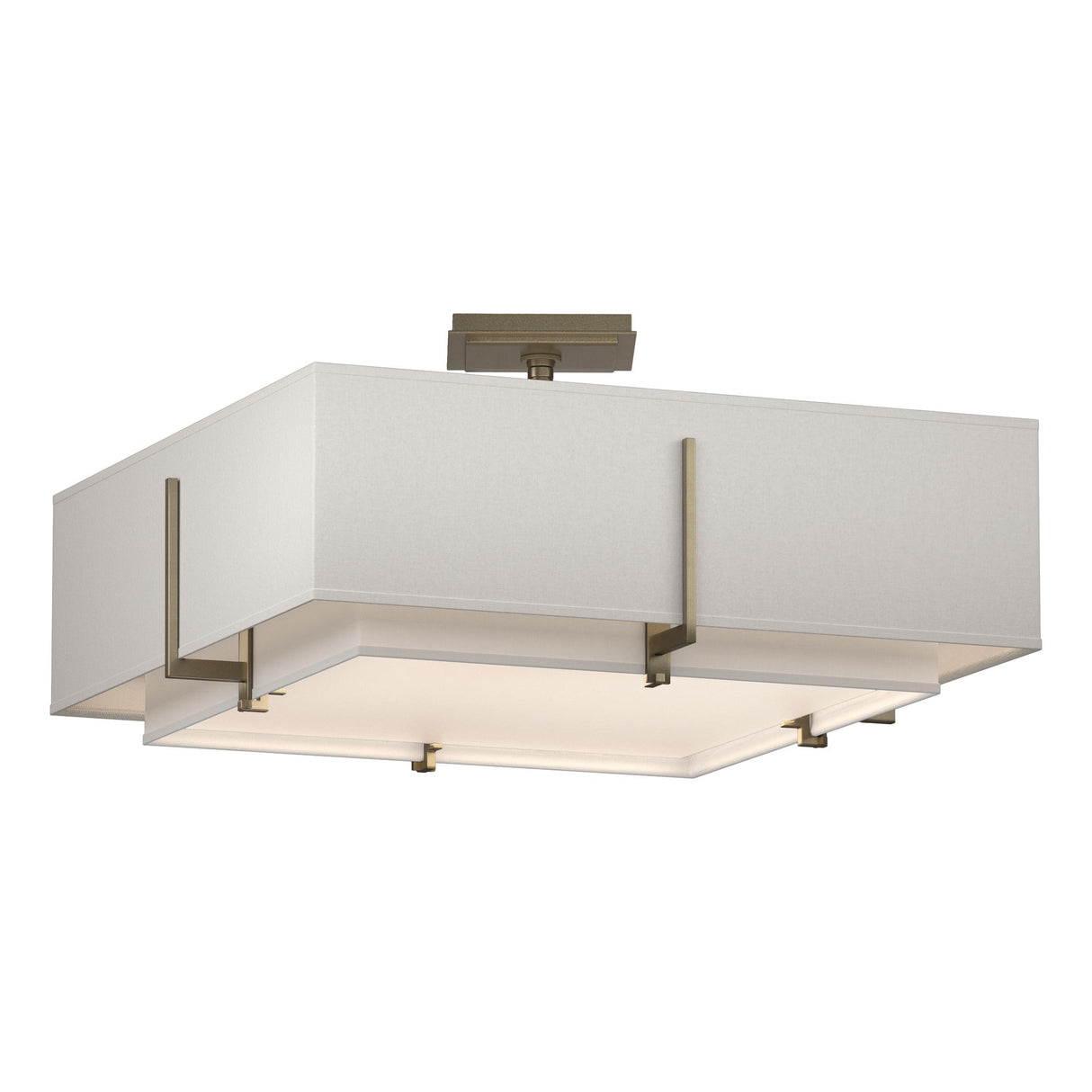 Hubbardton Forge 2013 Soft Gold Natural Anna Inner Shade & Flax Outer Shade Exos Square Double Shade Semi-Flush