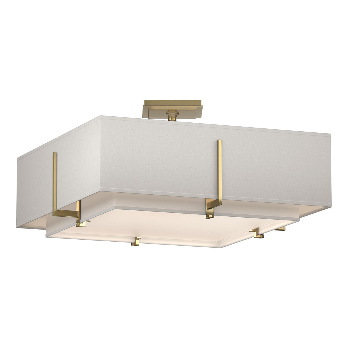 Hubbardton Forge 2013 Modern Brass Natural Anna Inner Shade & Flax Outer Shade Exos Square Double Shade Semi-Flush