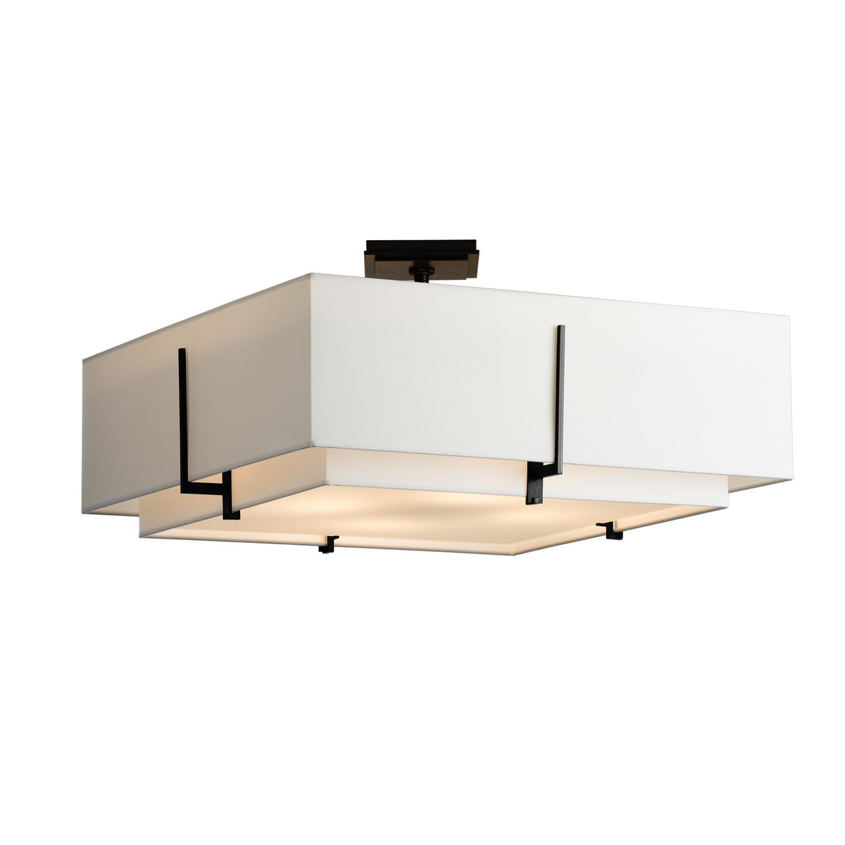 Hubbardton Forge 2015 Black Natural Anna Inner Shade & Natural Anna Outer Shade Exos Square Large Double Shade Semi-Flush
