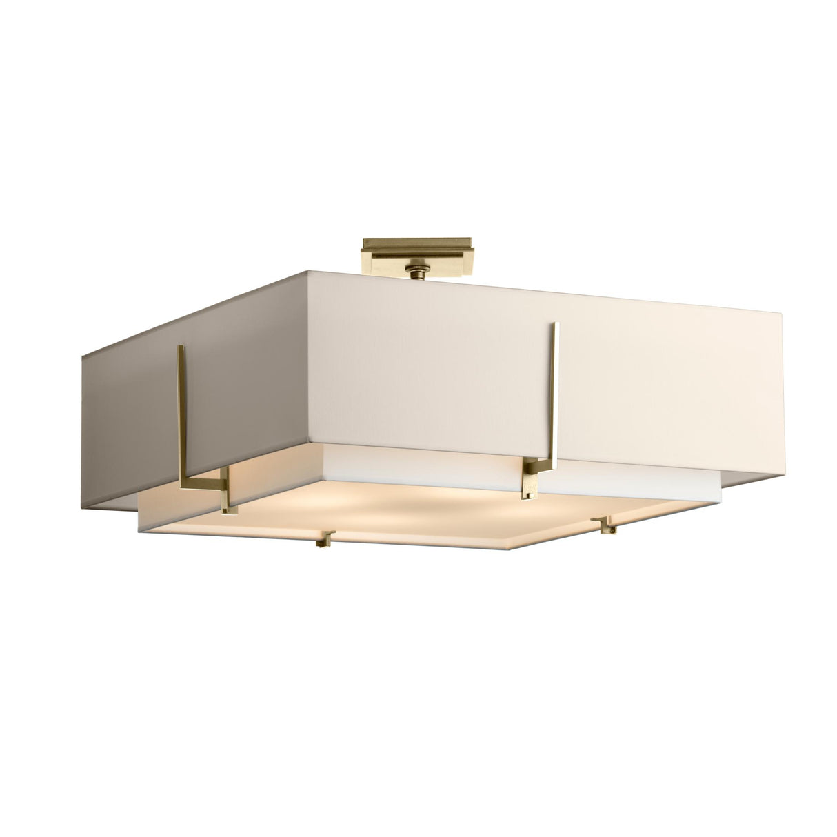 Hubbardton Forge 2015 Sterling Natural Anna Inner Shade & Flax Outer Shade Exos Square Large Double Shade Semi-Flush