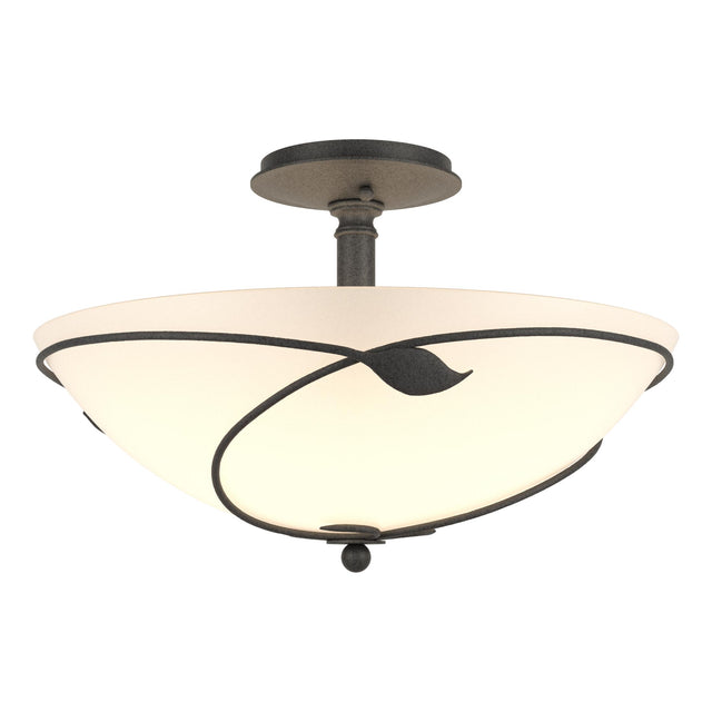 Hubbardton Forge 2000 Natural Iron Opal Glass (GG) Forged Leaves Large Semi-Flush