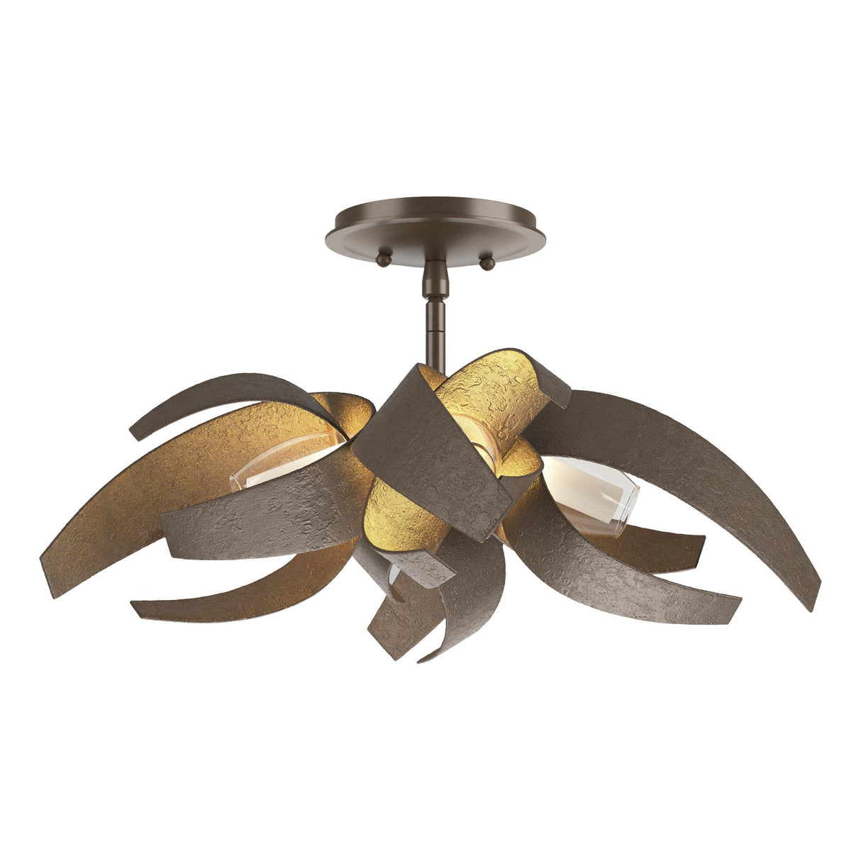 Hubbardton Forge 2016 Bronze Clear Glass with Frosted Diffuser (YE) Corona Semi-Flush