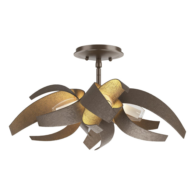 Hubbardton Forge 2016 Bronze Clear Glass with Frosted Diffuser (YE) Corona Semi-Flush