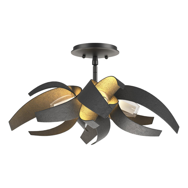 Hubbardton Forge 2016 Black Clear Glass with Frosted Diffuser (YE) Corona Semi-Flush